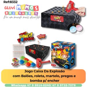 Jogo Caixa Da Explosão com Balões, roleta, martelo, pregos e bomba p/ encher - Ark Game