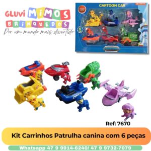 Kit Carrinhos Patrul com 6 peças Cachorrinhos com carrinho