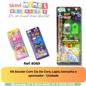 Kit Escolar Com Giz De Cera, Lapis, borracha e apontador - Unidade