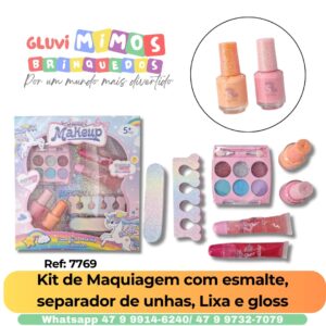 Kit de Maquiagem com esmalte, separador de unhas, Lixa e gloss