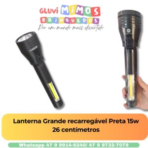 Lanterna Grande recarregável Preta 15w 26 centímetros