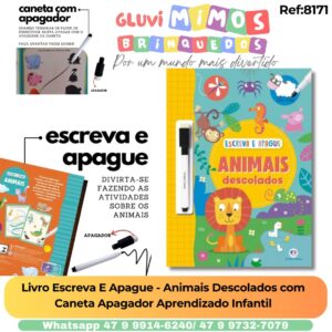 Livro Escreva E Apague - Animais Descolados com Caneta Apagador Aprendizado Infantil