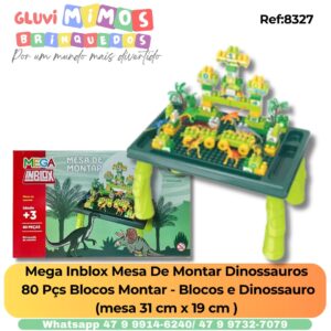 Mega Inblox Mesa De Montar Dinossauros  80 Pçs Blocos Montar - Blocos e Dinossauro