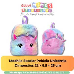 Mochila Pelucia Unicórnio 22 cm x 8,5 x 25 cm