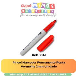 Pincel Marcador Permanente Ponta Vermelha 2mm Unidade