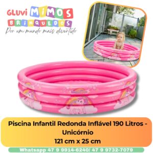 Piscina Infantil Redonda Inflável 190 Litros - Unicórnio 121 cm x 25 cm