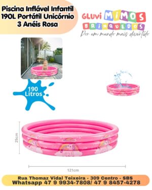 Piscina Infantil Redonda Inflável 190 Litros - Unicórnio 121 cm x 25 cm