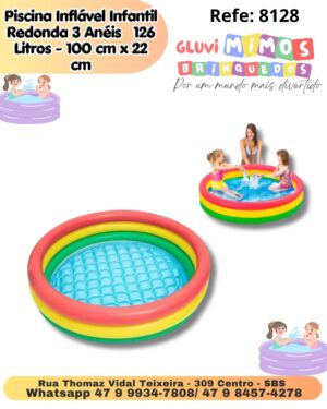 Piscina Inflável Infantil Redonda 3 Anéis   126 Litros - 100 cm x 22 cm