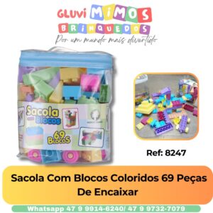 Sacola Com Blocos Coloridos 69 Peças De Encaixar