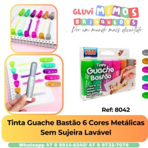 Tinta Guache Bastão 6 Cores Metálicas Sem Sujeira Lavável