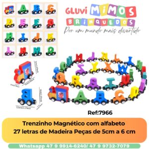 Trenzinho Magnético com alfabeto  27 letras de Madeira Peças de 5cm a 6 cm