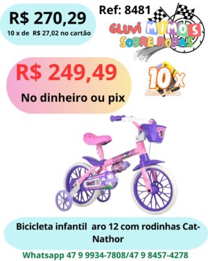 Bicicleta Infantil Aro 12 Com Rodinhas Cat - Nathor
