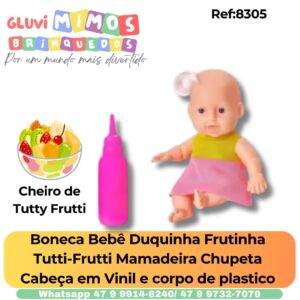 Boneca Bebê Duquinha Frutinha  Tutti-Frutti Mamadeira Chupeta  Cabeça em Vinil e corpo de plastico