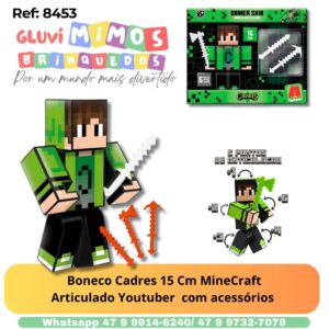 Boneco Cadres 15 Cm MineCraft Articulado Youtuber  com acessórios