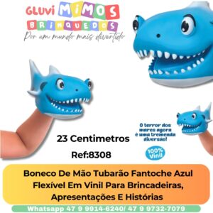 Boneco De Mão Tubarão Fantoche Azul Flexível Em Vinil Para Brincadeiras,  Apresentações E Histórias
