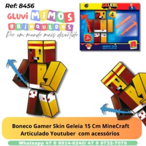 Boneco Gamer Skin Geleia 15 Cm MineCraft Articulado Youtuber  com acessórios