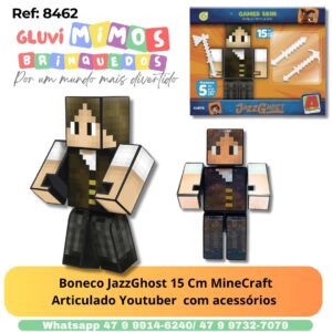 Boneco JazzGhost 15 Cm MineCraft Articulado Youtuber  com acessórios