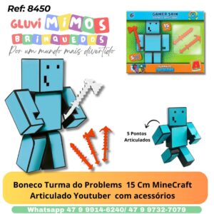 Boneco Turma do Problems  15 Cm MineCraft  Articulado Youtuber  com acessórios