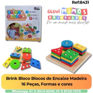 Brink Bloco Blocos de Encaixe Madeira  16 Peças, Formas e cores