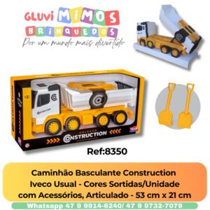 Caminhão Basculante Construction  Iveco Usual - Cores Sortidas/Unidade com Acessórios, Articulado - 53 cm x 21 cm