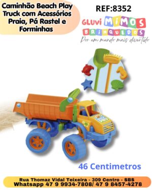 Caminhão Beach Play Truck com Acessórios Praia, Pá Rastel e Forminhas - 46 Centimetros