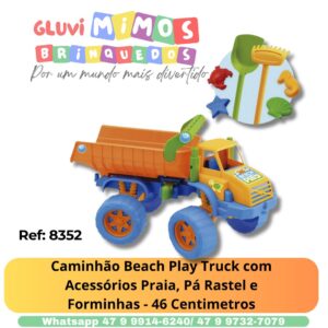 Caminhão Beach Play Truck com Acessórios Praia, Pá Rastel e Forminhas - 46 Centimetros