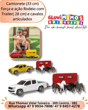 Camionete (33 cm)  Força e ação Rodeio com Trailer( 28 cm) e cavalos articulados