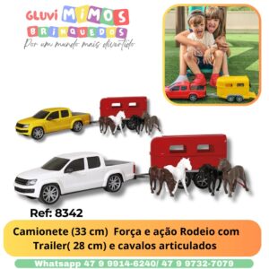 Camionete (33 cm)  Força e ação Rodeio com Trailer( 28 cm) e cavalos articulados