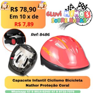 Capacete Infantil Ciclismo Bicicleta Nathor Proteção Coral