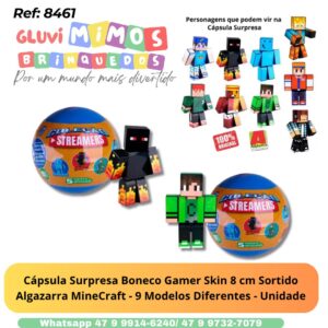 Cápsula Surpresa Boneco Gamer Skin 8 cm Sortido  Algazarra MineCraft - 9 Modelos Diferentes - Unidade