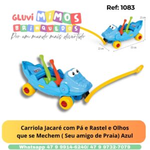 Carriola Jacaré com Pá e Rastel e Olhos que se Mechem ( Seu amigo de Praia) Azul