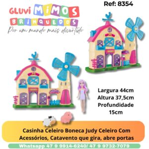 Casinha Celeiro Boneca Judy Celeiro Com Acessórios, Catavento que gira, abre portas