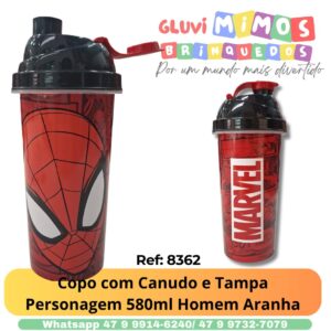 Copo com Canudo e Tampa Personagem 580ml  Homem Aranha