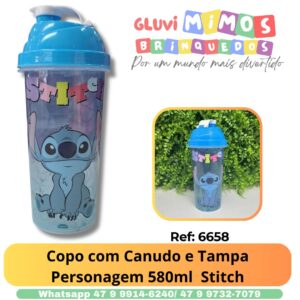 Copo com Canudo e Tampa Personagem 580ml Angel Stitch