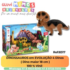 DINOSSAUROS em EVOLUÇÃO 4 Dinos  ( Dino maior 18 cm ) 100 % Vinil