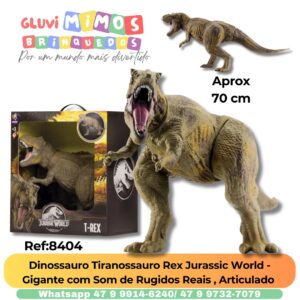 Dinossauro Tiranossauro Rex Jurassic World - Gigante com Som de Rugidos Reais , Articulado  Aprox  70 cm