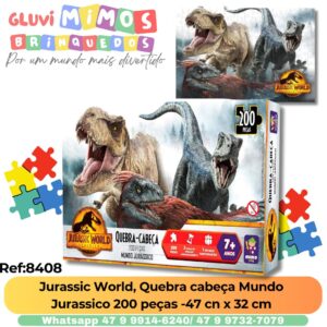 Jurassic World, Quebra cabeça Mundo  Jurassico 200 peças -47 cn x 32 cm