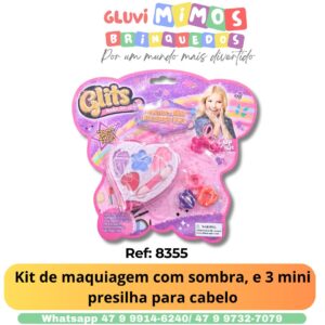 Kit de maquiagem com sombra, e 3 mini presilha para cabelo