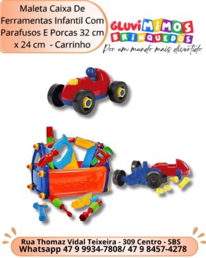 Maleta Caixa De Ferramentas Infantil Com Parafusos E Porcas 32 cm x 24 cm  - Carrinho