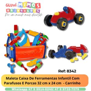 Maleta Caixa De Ferramentas Infantil Com Parafusos E Porcas 32 cm x 24 cm  - Carrinho