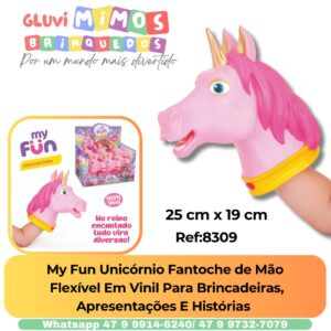 My Fun Unicórnio Fantoche de Mão  Flexível Em Vinil Para Brincadeiras,  Apresentações E Histórias