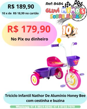 Triciclo Infantil Nathor De Alumínio Honey Bee com cestinha e buzina