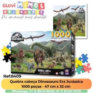 Quebra cabeça Dinossauro Era Jurássica 1000 peças - 47 cm x 32 cm