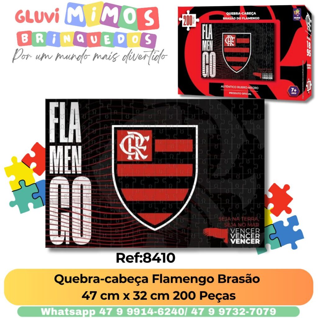 Quebra-cabeça Flamengo Brasão 47 cm x 32 cm 200 Peças – Gluvi Mimos ...