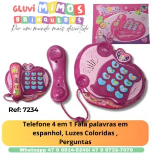 Telefone 4 em 1 Fala palavras em espanhol, Luzes Coloridas , Perguntas
