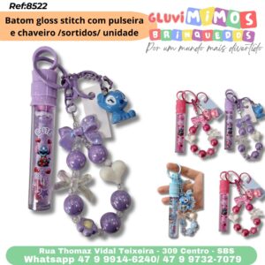 Batom gloss stitch com pulseira e chaveiro /sortidos/ unidade
