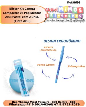Blister Kit Caneta Compactor 07 Pop Mentos Azul Pastel com 2 unid. (Tinta Azul)