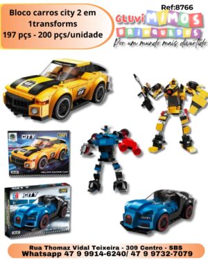 Bloco carros city 2 em 1 transforms 197 pçs - 200 pçs/unidade
