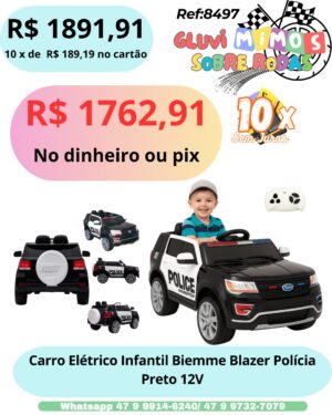 Carro Elétrico Infantil Biemme Blazer Polícia Preto 12V