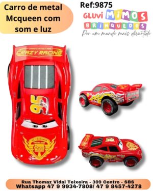 Carro de metal Mcqueen com som e luz